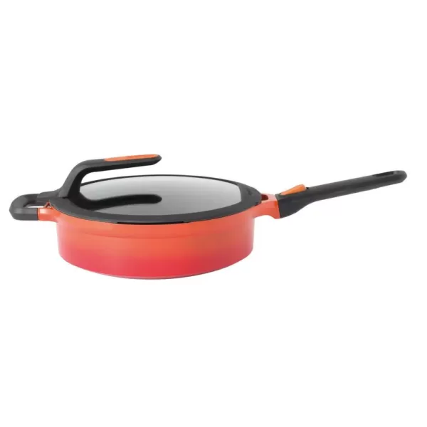 BergHOFF GEM Stay Cool 4.9 qt. Cast Aluminum Nonstick Saute Pan in Orange with Glass Lid