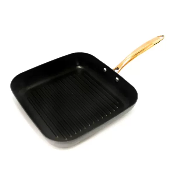 BergHOFF Ouro 11.7 in. Hard-Anodized Aluminum Nonstick Grill Pan in Black and Rose Gold