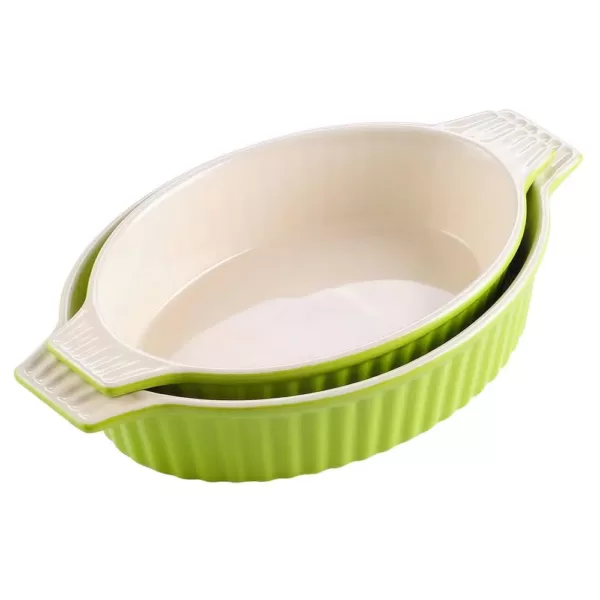 MALACASA 2-Piece Oval Green Porcelain Bakeware Set 12.75 in. and 14.5 in. Baking Pans