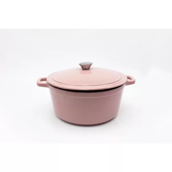 BergHOFF Neo 7 qt. Round Cast Iron Casserole Dish in Pink with Lid