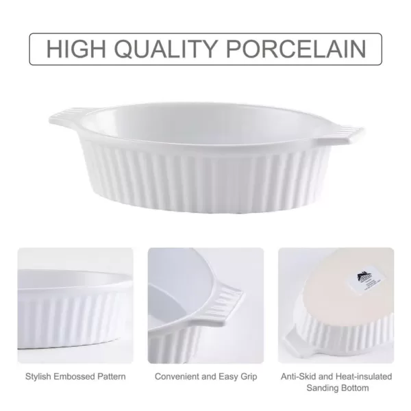 MALACASA 2-Piece White Oval Porcelain Bakeware Set 12.75 in. and 14.5 in. Baking Dish